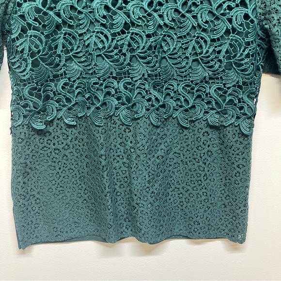 Ann Taylor Womens Blouse Shirt Green Short Sleeve Popover Lace Size Small - Picture 7 of 11